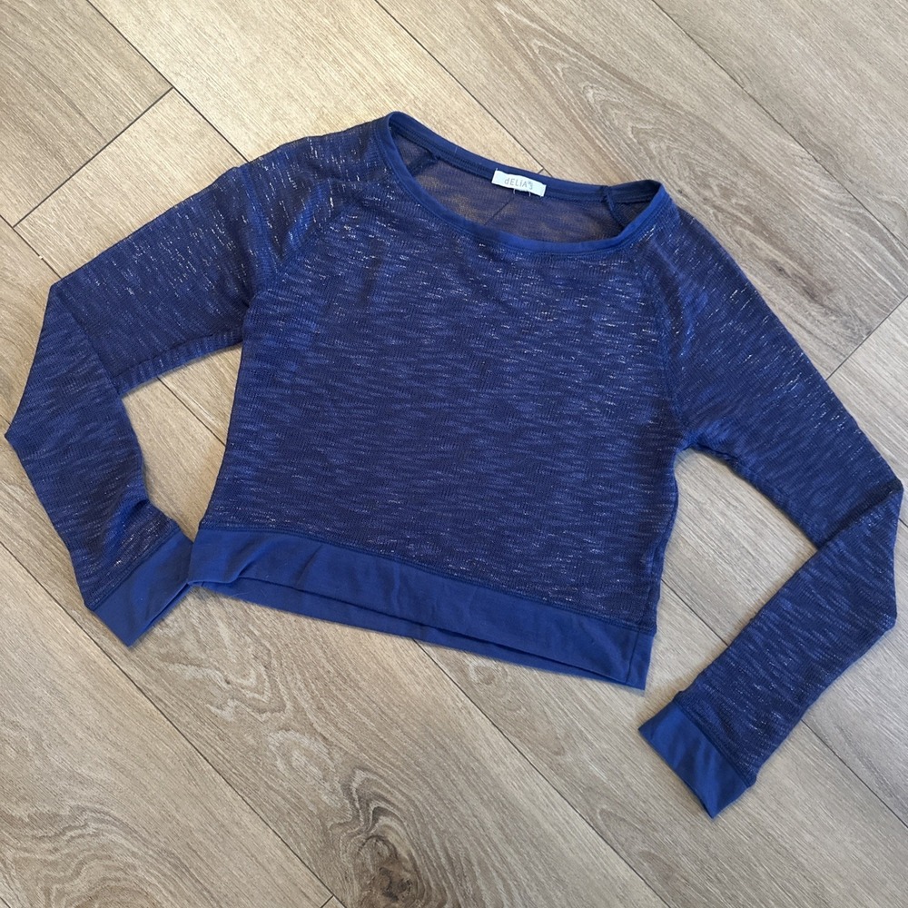 Delia's Women's Sheer Metallic Long Sleeve Crop Top Blue Small/Medium*‎